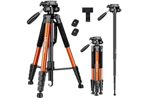 Victiv 72 inch Kamerastativ Aluminium Einbeinstativ T72 182 cm - Leicht und kompakt Reisestativ für unterwegs mit 360° Panorama Kugelkopf und 2 Schnellwechselplatte für Spiegelreflexkamera - Orange