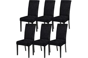 JuneJour Dining Chair Covers Set of 6 Stretch Removable Washable Kitchen Chair Slipcovers Elastic Spandex Fabric Chair Seat Protector Covers for Dining Room Living Room Hotel Ceremony(Black Jacquard)