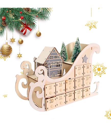 Calendrier De L'Avent En Bois Réutilisable 2025 - Château Magique Avec Lumière LED Et Musique - 2