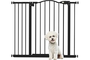 PawHut Barrera de Seguridad para Perros Extensible 74-94 cm, para Puertas y Escaleras, Barrera para Perros con Extensión 14 cm, Montaje a Presión y Doble Bloqueo, Negro