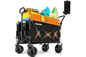 ‎BEAU JARDIN BEAU JARDIN XXL Klappbarer Bollerwagen – 300L 250KG Tragfähigkeit, All-Terrain-Räder 16cm | Faltbarer Transportwagen für Strand, Camping & Garten | 600D Polyester, Stahlrahmen, Schwarz