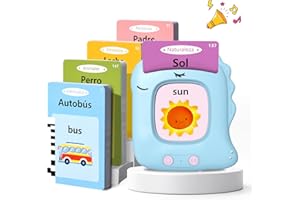 VISATOR Tarjetas Flash Parlantes Juguetes Educativos para Niños 2+ Años 112 Hojas 224 Palabras Tarjetas Parlantes Juguetes de Aprendizaje Talking Flash Card, Español/Inglesas/Bilingüe (Azul)
