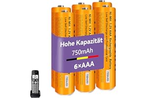 NRAONRN Batterie Ricaricabili AAA 750mah 1,2v per Ricevitore Gigaset, NI-MH Pile Ricaricabili AAA 750 mah per Panosonic Telefoni Cordless - confezione da 6