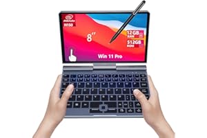 KOOFORWAY 8-Zoll 2-in-1 Mini-Laptop mit QWERTZ-Tastatur, drehbarem HD-Touchscreen & Stiftunterstützung, Windows 11 Pro, N150, 12GB RAM, 512GB SSD, Wi-Fi 6, BT 5.2, HDMI, Typ-C, 2MP Kamera