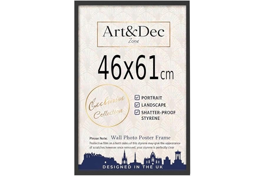 Art & Dec Zone® Sleek Black MDF Picture Frame 46x61 cm – High-Clarity Shatter-Proof Acrylic Poster Holder for Modern Wall Decor
