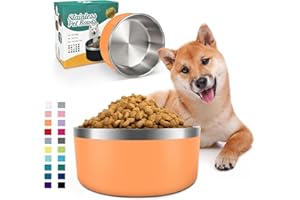 IKITCHEN Gamelle pour chien pour nourriture et eau, 64oz, acier inoxydable, durable, antidérapante, isolée à double paroi, robuste avec fond en caoutchouc pour chiens/chats moyens/grands (1,8l/8tasses, orange)