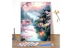 MEIYUDA Dipingere con i Numeri Adulti Paesaggio, Kit di Pittura a Olio su Tela Fai-da-Te con Pennelli Pittura a Pigmento Acrilico Disegno, Decora la Casa Regalo 40x50cm(Senza Cornice)