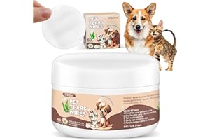 Glaublieb Toallitas Ojos de Perro y Gato, Almohadillas para Cuidado de Ojos, Quitar Manchas De Lágrimas, Prevención De Infecciones Oculares para Zonas sensibles, Ojo, Oreja, Patas (60pcs)