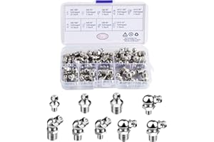 ROSYLEVE 70 pezzi Assortimento di ingrassatori,kit Grasso Raccordo Assortimento M6 M8 M10 iritti e angolati 45° 90° 180° ingrassatori conici per Pistole per grasso