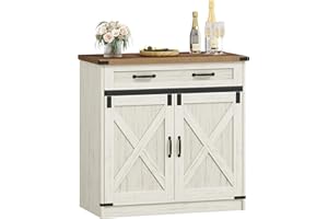 ‎HZUANERI Hzuaneri Küchenschrank, Sideboard mit Schublade, Aufbewahrungsschrank mit 2 Türen, Verstellbare Einlegeböden, Landhausstil, Küche, Wohnzimmer, 40 x 80 x 80 cm, Vintagebraun-Weiß SC84814X