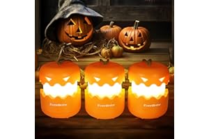 EverBrite 3-Pack Halloween Pumpkin Lantern, Collapsible Jack O Lantern with Lanyard, Battery Operated Halloween Lights for Party Decoration Indoors Outdoors, Battery Included