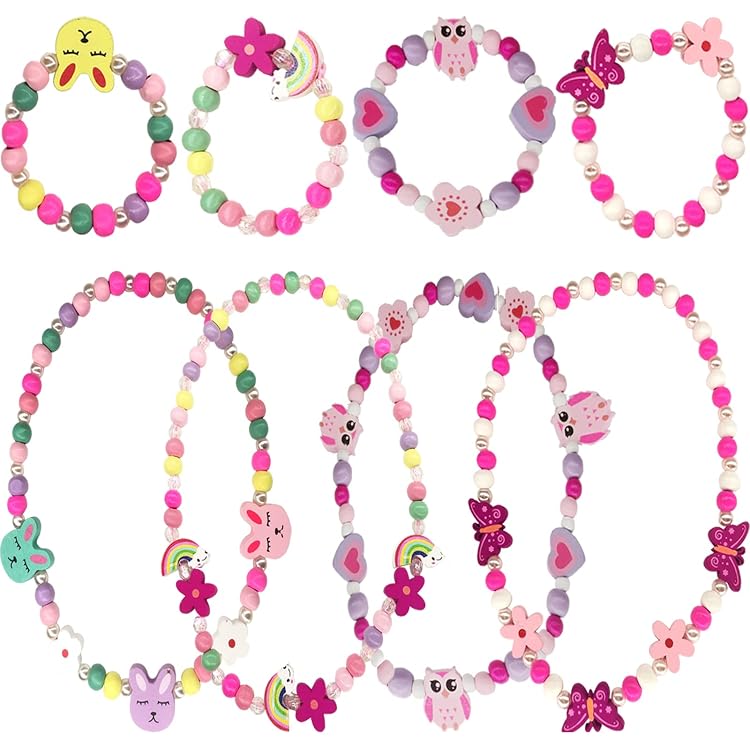 8 Holz-Armbänder Für Mädchen – Bunte Holzperlen, Elastisch & Vielseitig – Ideal Für Prinzessinnen-Partys, Geschenke & Spielgewinne