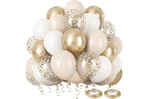 DARGDS Luftballons Beige Gold, 60 Stück Luftballons Hochzeit mit Luftballons Weiß Metallic Champagner Gold Helium Ballons Nude Ballons für Hochzeit Boho Geburtstag Party Dekoration, Baby Shower, Babyparty