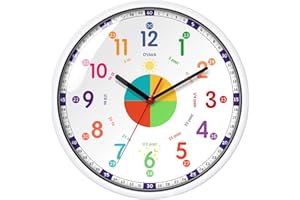 EMITDOOG Time Teacher Wall Clock Learn To Tell The Time Wall Clock Colorfull Non Ticking For Kids,Girls,Boys Classroom,Bedroom,Living Room,Nursery12inch