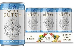 Double Dutch Skinny Tonic Water | Low Calorie Diet Indian Tonic Water| Gluten Free, Vegan Friendly Premium Mixer Perfect For Gin & Cocktails | 24 x 150ml Cans
