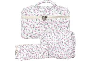 KOMABLEN 3pcs Beauty Case da Viaggio Donna, Cotone Grande Borsa Cosmetica da Viaggio, Floreale Trousse Trucchi Donna, Borsa Porta Trucchi da Toilette Makeup Bag Organizer per Donne e Ragazze