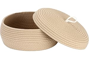 Sea Team Cesta de almacenamiento redonda y elegante de cuerda de algodón con tapa - Organizador multifuncional para bocadillos, toallas y más - Ideal para su hogar, 13 x 5.5 pulgadas.