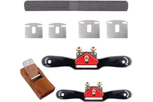 Glarks Adjustable Spokeshave Set (2pcs) with Replacement Blades, Woodworking Plane, 4-Way Rasp File - G2657 [Metal, Brass, Red, Black, Silver]