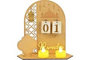 ‎VICTERR Ramadan Kalender Ramadan Deko Aus Holz, Ramadan Mubarak Dekoration Ramadan Adventskalender,Eid Mubarak Dekoration Ramadankalender mit 2 Stück Teelichter für Ramadan Dekoration Ramazan Geschenke