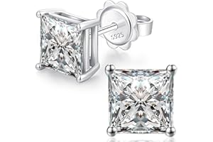 jiamiaoi Pendiente de plata de ley 925 para hombre mujer, Pendiente de diamantes con circonita 5A de 4 mm-8 mm, placa de oro blanco de 18 quilates