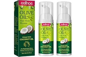 Apujent 2PCS Mousse à l'huile d'olive - 60ml Olive Oil Mousse Coiffante, Mousse Coiffante Hydratante à l'huile d'olive Bio, apporte Brillance et hydratation, Cheveux Bouclés Frisés Crépus