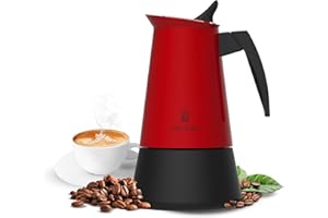Cecotec Cafetera Italiana Piccolina 600 Red. 300ml, 6 Tazas de Café, Acero Inoxidable, Apta Todas Superficies, Filtro Premium, Válvula Seguridad, Mango Termorresistente, Diseño Elegante