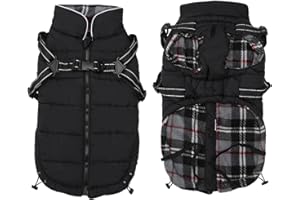 Pethiy -Płaszcze zimowe dla psa z wbudowaną uprzężą, ciepła kurtka polarowa dla psa, wodoodporna kamizelka dla psa z uprzężą, sweter outdoorowy dla średnich i małych psów-Czarny-S