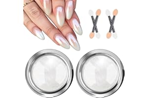 BISHENGYF Polvere Unghie Effetto Perla, 2 Pezzi Polvere di Pigmento di Cromo per Unghie Smaltate Glitter Trasparente Aurora Ice Shimmer Chrome Pigment Polvere per Unghie
