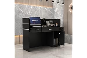 DEZAGCE Banco reception, Banco di Reception e Vendita - Mobili da Ufficio con 3 Cassetti, Nero - 110 x 120 x 48 cm