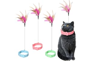 Pumwoy 3 Pcs Cat Teasing Wand Collar, Cat Teasing Stick with Bell and Collar Silicone Adjustable, Interactive Cat Toys Interactive Cat Toys, Cat Teasing Wand Silicone Collar