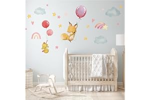 YABADUU Adesivo da parete animali ad acquerello sticker da muro per camera dei bambini con nome desiderato decorazione per ragazzi ragazze Y037 (Non personalizzato, 11 Volpe)