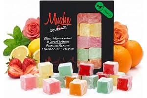 Lyxig turkisk läckerhet med ros, jordgubb, citron, apelsin och mynta Snack Plåtlåda 200g Inga nötter/25 st - Loukoumi Basket Delights - Sweet Vegan Lokum Soft Candy