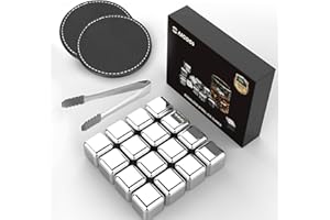 SAICOOS 16 Stück Eiswürfel Aus Edelstahl Wiederverwendbare Whisky Steine Ice Cubes Set, Whiskysteine, Wein Kühlsteine Für Getränke, Vatertagsgeschenke für Männer und Ehemann