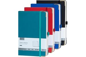 ONAVIA A5 Notebooks Lined Notepad with 100 GSM Thick Paper, 4 Pack Hardback PU Leather Note Books for Office School Home Business Work, Classic Ruled Journal Notes Diary Pad with Pen Loop, 14 x 21cm