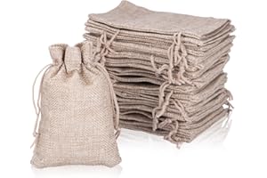 Aokyom 50X Sacchetti di Iuta Sacchi Juta Lino con Coulisse, Sacchetti Iuta Sacchetti Regalo Naturale per Gioielli Sacchetto di Mussola per Bomboniere Matrimonio Natale, 10X14cm