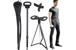 ALEVMOOM Baston Silla Plegable para Mayores y Adultos, Bastón con Asiento Plegable Ajustable 2 en 1, Muletas Adulto con Bolsa de Transporte Adecuado para Acampar y Hacer Senderismo