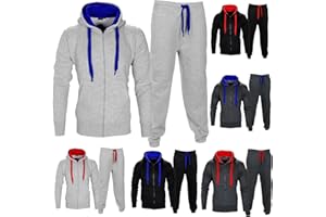 Style Spot Mens Full Zip UP Contrast Tracksuit Brushed Fleece Bottom Hoody Joggers Sports Suit