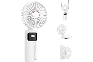 MORELAX Ventilateur à Main, Mini Ventilateur Portatif, 5200mAh Rechargeable, Petit Ventilateurs de Poche Avec 6 Vitesses, 180° Ventileur USB Pliable pour la Maison, le Bureau, l'Ecole, l'Extérieur, Blanc