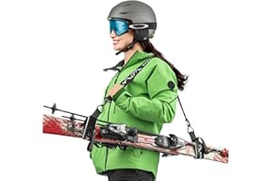 KapStrom Ski Straps & Pole Carrier (Black), Heavy-Duty w/ Adjustable Strap Length & Cushioned Shoulder Sling, Designed for Kids & Adults to Carry Skis & Poles w/ Ease