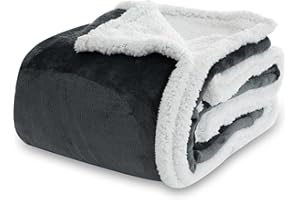 Winthome Manta Gruesa Cálida, Plaid Sofa Cama Suave y Esponjosa, Mantas Polar Sherpa con Diseño de Doble Capa, Cobijas de Invierno para Niños Adultos, Blanket Navidad (Gris, 150x200cm)