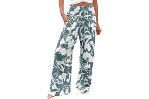 AMhomely Palazzo Pants for Women Casual Printing Pockets Elastic Waist Comfortable Straight Loose Pants Classic Lightweight Workout Tracksuit Bottoms for Yoga Fitness Running