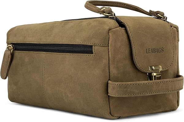 LEABAGS Grand Sac de Toilette en Cuir Premium pour Hommes | Trousse de Toilette à Suspendre spacieuse | Trousse de Maquillage, de Surveillance et de beauté