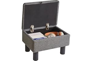 Aibiju Piccolo Poggiapiedi Ottomano Portaoggetti con Gambe in Legno, Poggiapiedi in Lino, Pouf Sgabello Cambio Poggiapiedi per Soggiorno Camera da Letto Ingresso Ufficio, Grigio Chiaro, YD-JD1364