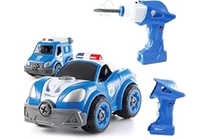 Top Race Pilot zdalnego sterowania "zrób to sam", samochód policyjny, zestaw 2 w 1, wiertarka i pilot zdalnego sterowania, 33 sztuki (TR-DIY300)