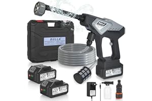 BULLA Nettoyeur haute pression à batterie 6 en 1, avec 2 batteries de 4000 mAh, tube de 5 m - Nettoyeur haute pression portable sans fil pour voiture, jardin, sol et extérieur (Noir)