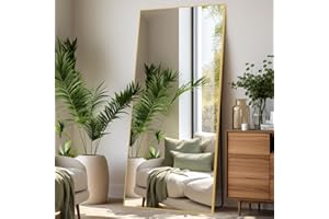 LunaMirror Espejos de gran tamaño de longitud completa, espejo grande de pie para pared, dormitorio, sala de estar y entrada, marco dorado rectangular, 192 x 85 cm