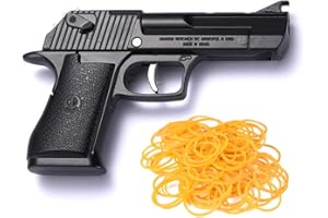 TIETHEKNOT Gummibandpistole Faltbare Last 12 Gummibänder jedes Mal Metall Exquisite Desert Eagle Pistolenform 100 Gummibänder pro Set (schwarz)