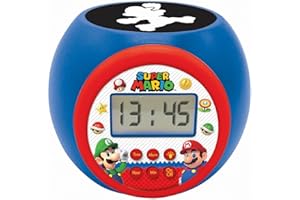Lexibook - Nintendo Super Mario Réveil-projecteur, avec Fonction Alarme et répétition Snooze, veilleuse avec minuterie, écran LCD, à Piles, RL977NI