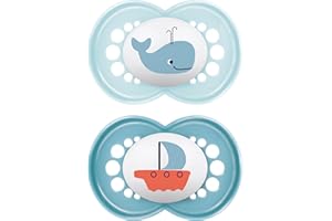MAM Original Succhietto 6+ Mesi (Set da 2), Ciuccio MAM 6-16 mesi con tettarella ortodontica in caucciù, Kit da 2 accessori neonato con pratico porta ciuccio sterilizzatore, Azzurro/Celeste