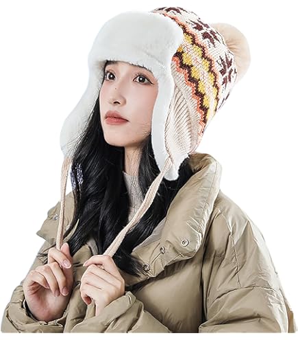 GreatRise Peruanische Mütze Mit Ohrenklappen - Warme Strickmütze Mit Bommel Für Damen